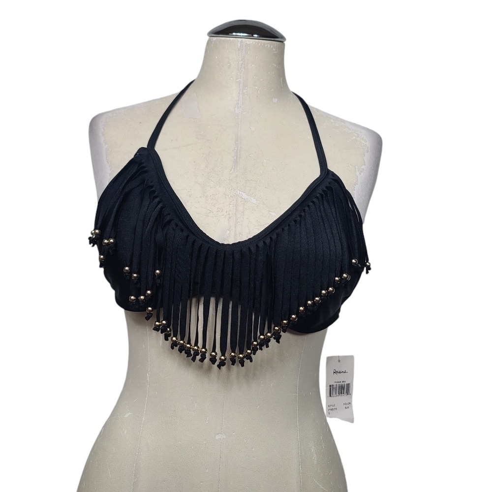 NWT Raisins Black Fringe Parrot Bikini Top S